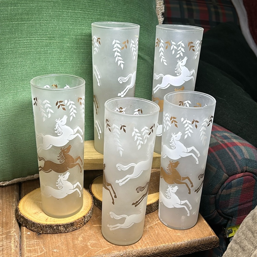 VTG Libbey Cavalcade frosted High Ball Bar glasses